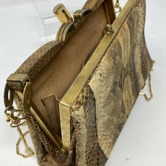 Vintage Structured Brass Frame Snakeskin Purse - Picture 6 of 13